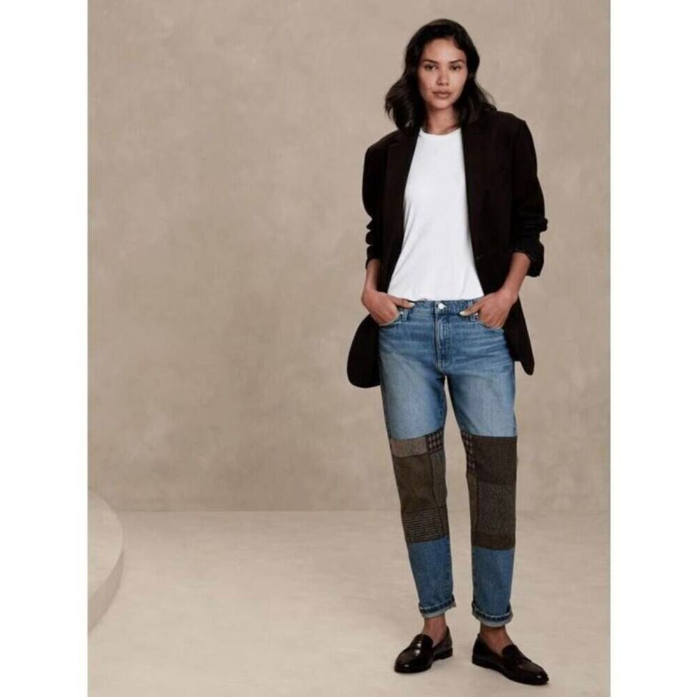 Banana Republic Beau Jeans Women's 30/10 P‎ Denim Knee Patches Straight Stretch
